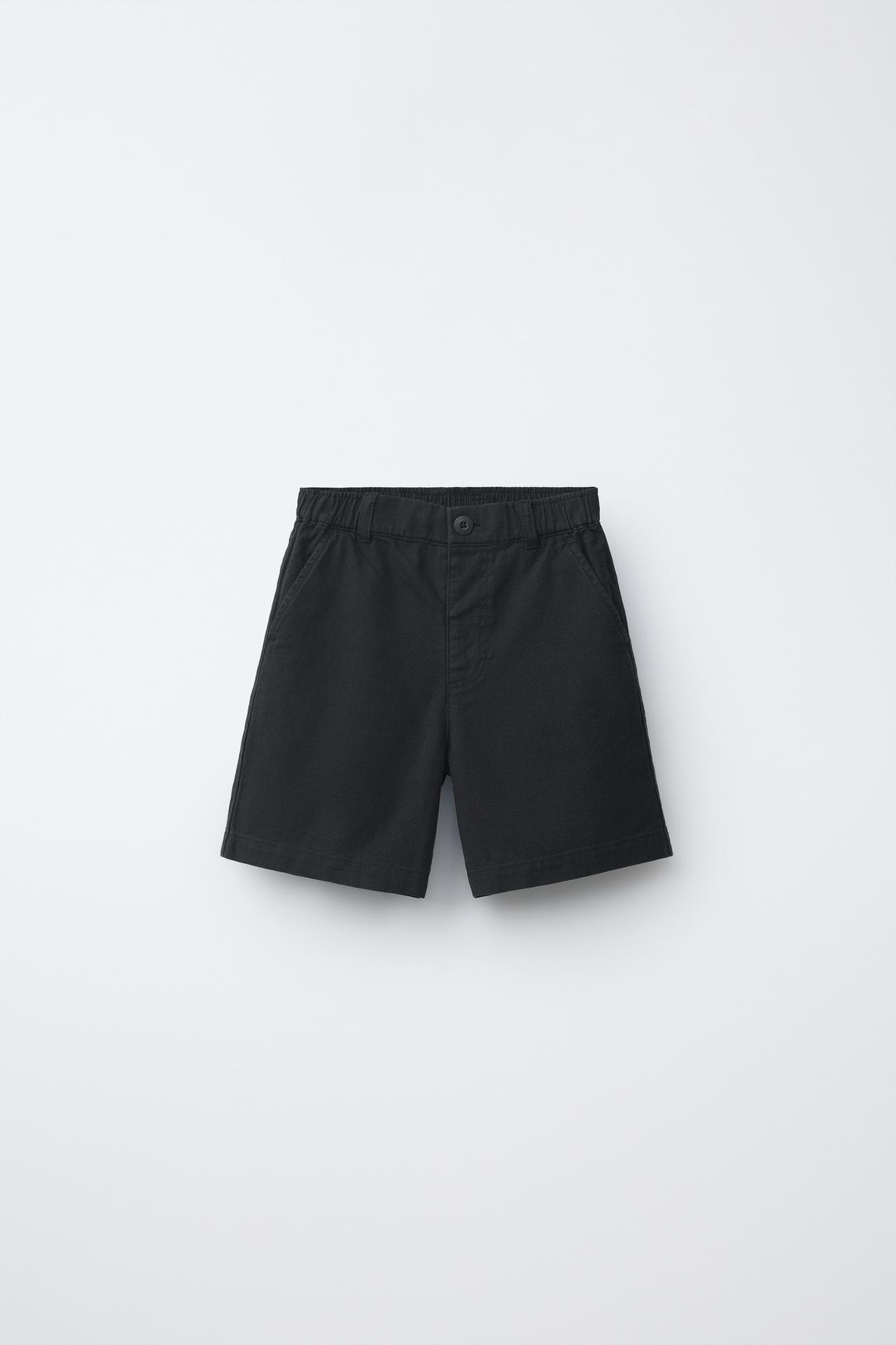 COTTON AND LINEN SHORTS — Black