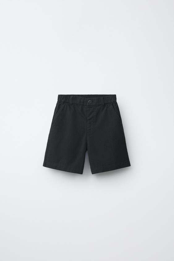 COTTON AND LINEN BERMUDA SHORTS - Black by Zara - Image 0
