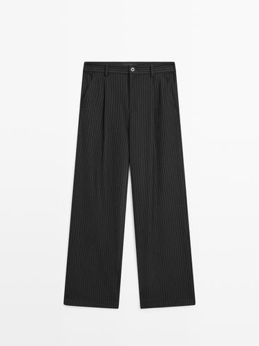 Zara Pinstripe wide-leg trousers - Black