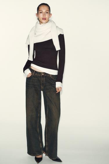 T-SHIRT DOUBLE CONTRASTE - Chocolat de Zara