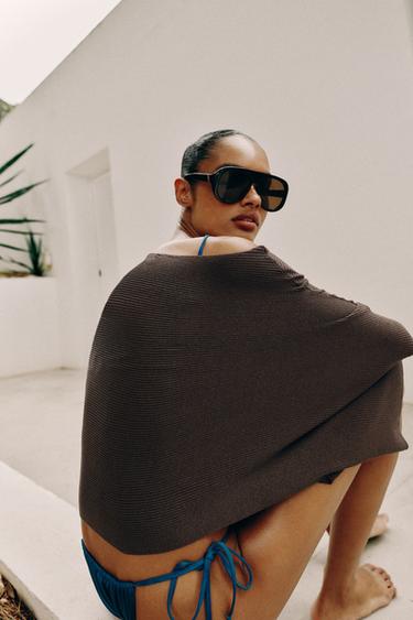 CAPE COURTE EN MAILLE - Marron de Zara