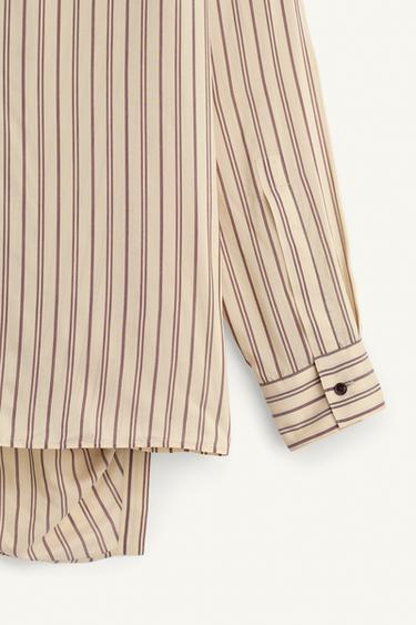 VISCOSE-SILK STRIPED WRAP SHIRT - Sand by Zara - Image 9
