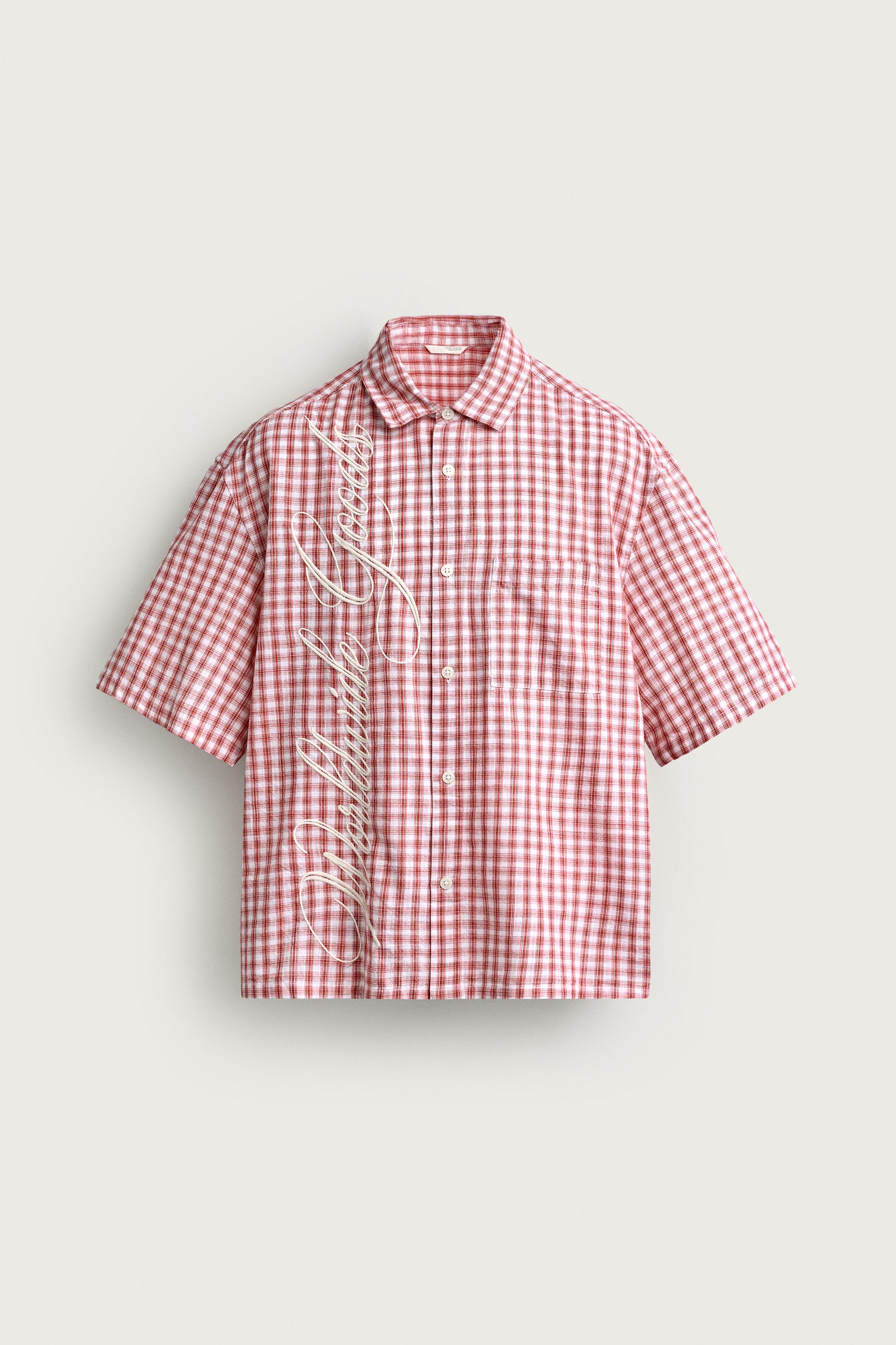RELAXED FIT CHECKED SHIRT WITH EMBROIDERED TEXT