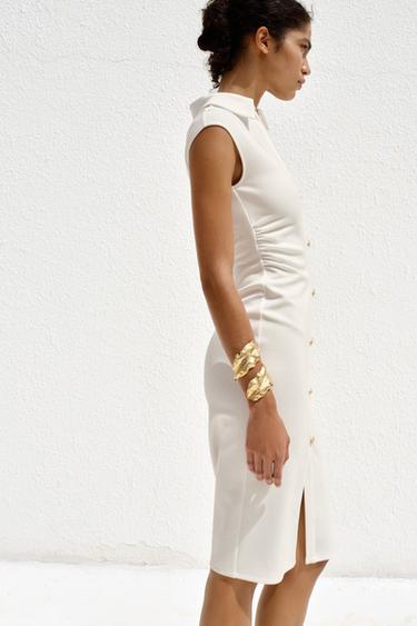 ROBE CHEMISE PIQUÉE - Blanc cassé de Zara - Image 4