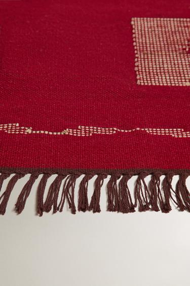 TAPIS LAINE ET RAPHIA IMPRIMÉ GÉOMÉTRIQUE - Rouge de Zara - Image 2