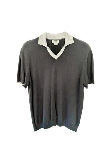 POLO SWEATER, DARK BLUE WITH WHITE DETAILING