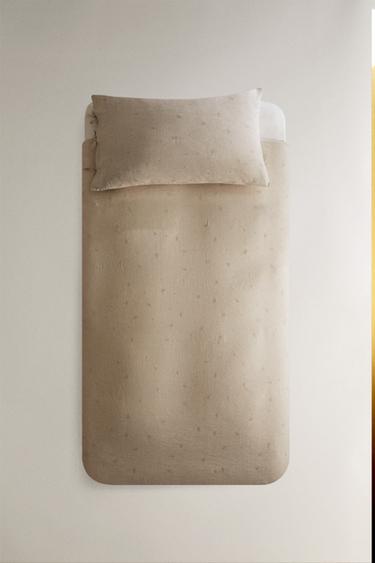 CHILDREN’S LINEN DUVET COVER WITH FLORAL EMBROIDERY - Light beige by Zara - Image 0
