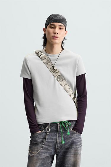 Zara TEXTURED CROPPED FIT T-SHIRT - Mid-gray