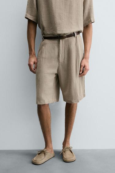 Zara 100% LINEN SHORTS - Light beige