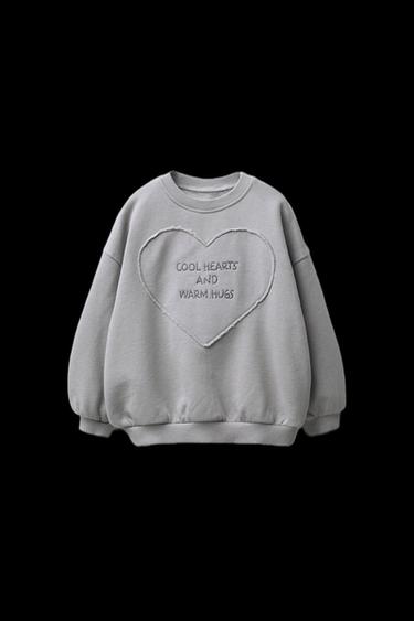 Zara EMBROIDERED HEART TEXT SWEATSHIRT - Mid-gray - Image 0