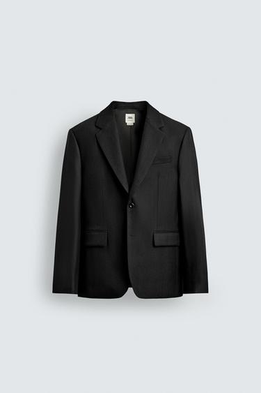 WOOL BLEND TEXTURED SUIT BLAZER - Black by Zara