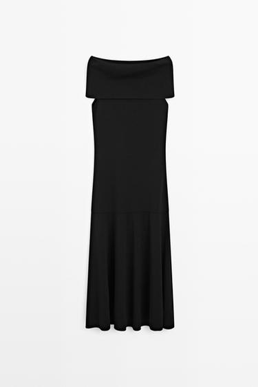 Zara Knit midi dress with exposed shoulders - Black - Image 0