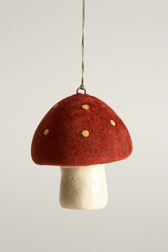 WEIHNACHTSBAUMSCHMUCK PILZ AUS SAMT - Cremefarben / Rot von Zara - Bild 0