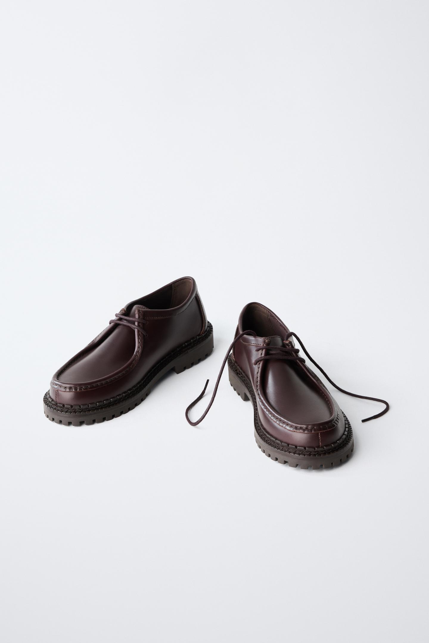 Детские туфли Zara Leather Wallabee, цвет: Тёмно-бордовый — фото 3