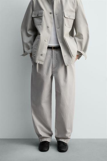 Zara LIMITED EDITION RELAXED FIT PLEATED PANTS - Pearl gray