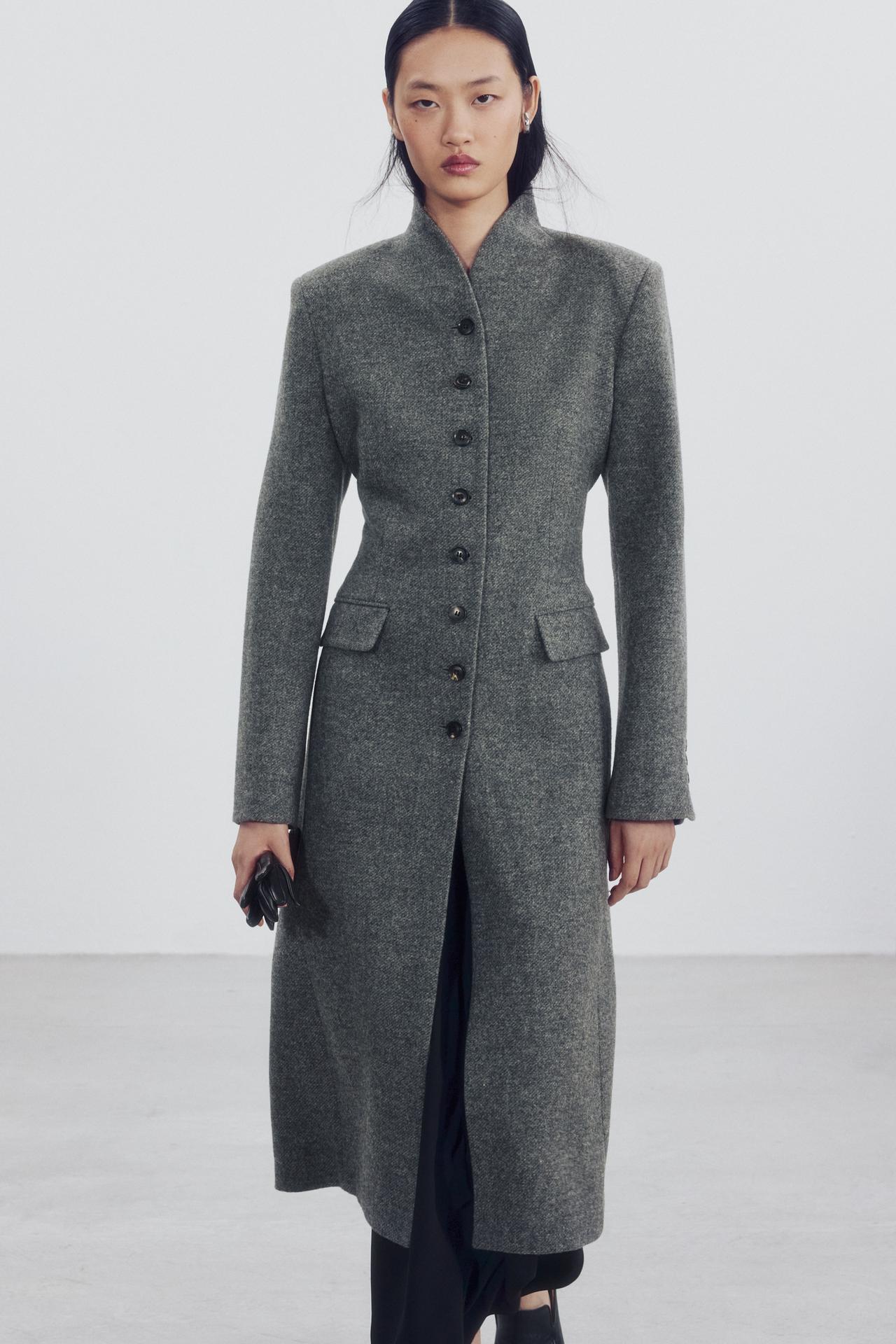 ZW COLLECTION WOOL BUTTON COAT — Gray