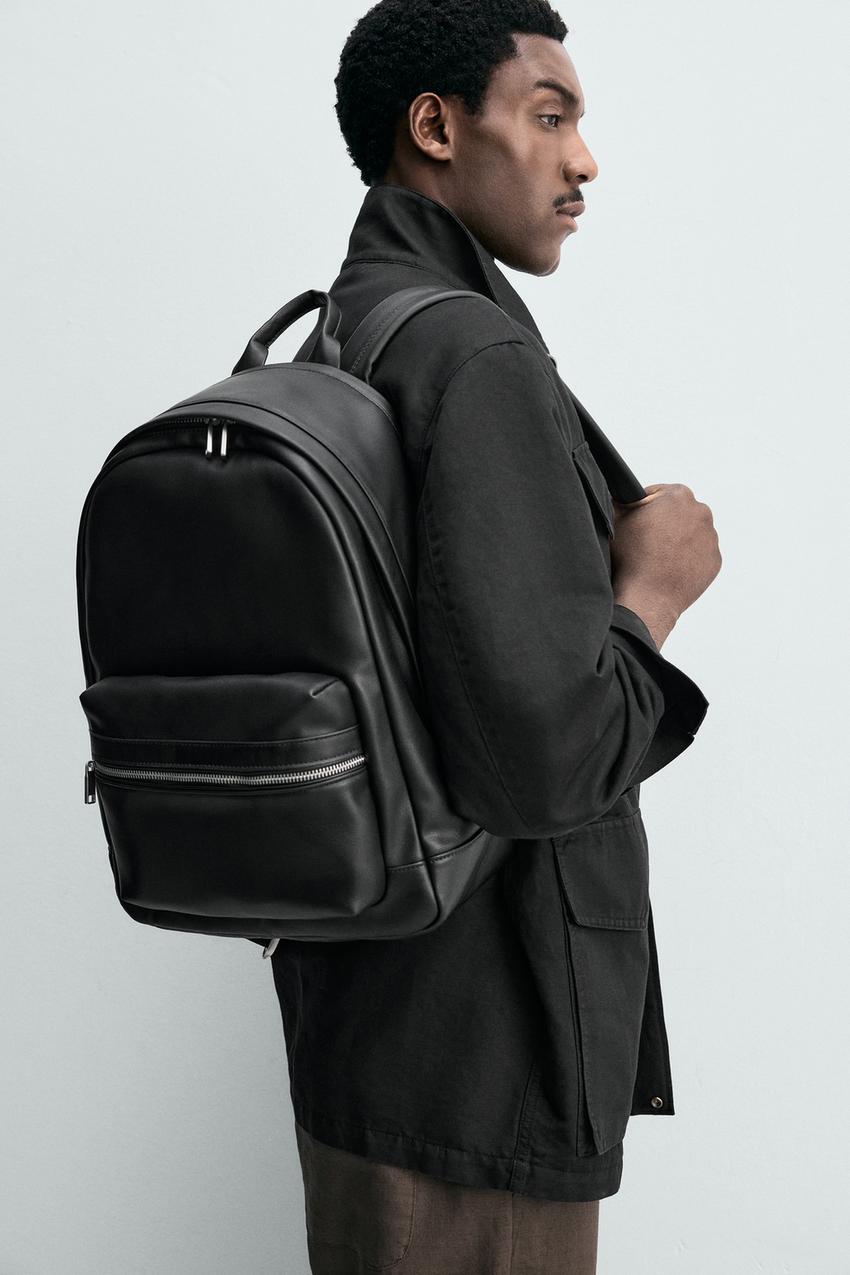 black textured leather backpack HERITAGE 23L all and bring Premium Black Textured Leatherette Backpack