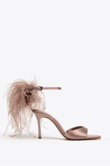 FEATHER HIGH-HEEL SANDALS - Beige by Zara - Image 0