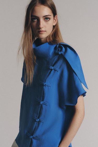 ZW COLLECTION SHIRT WITH FROG FASTENING - Bluish by Zara