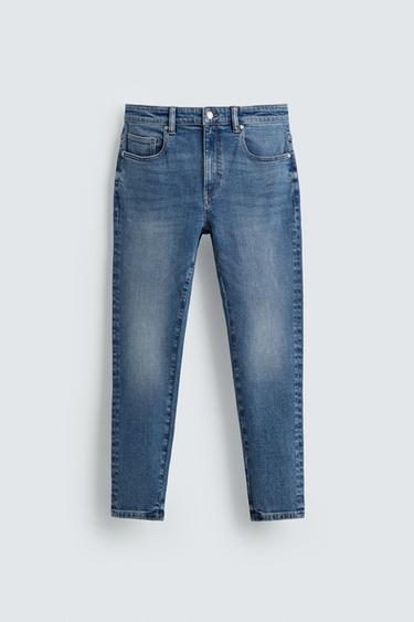 Zara SKINNY CROPPED FIT JEANS - Mid-blue