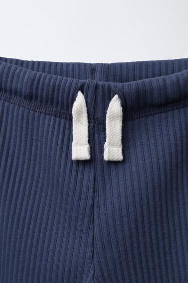 Zara RIBBED LEGGINGS WITH LABEL - Navy blue