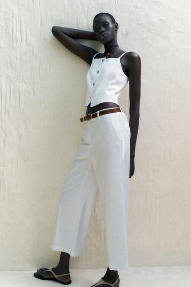 LINEN BLEND CULOTTES WITH BELT - White by Zara