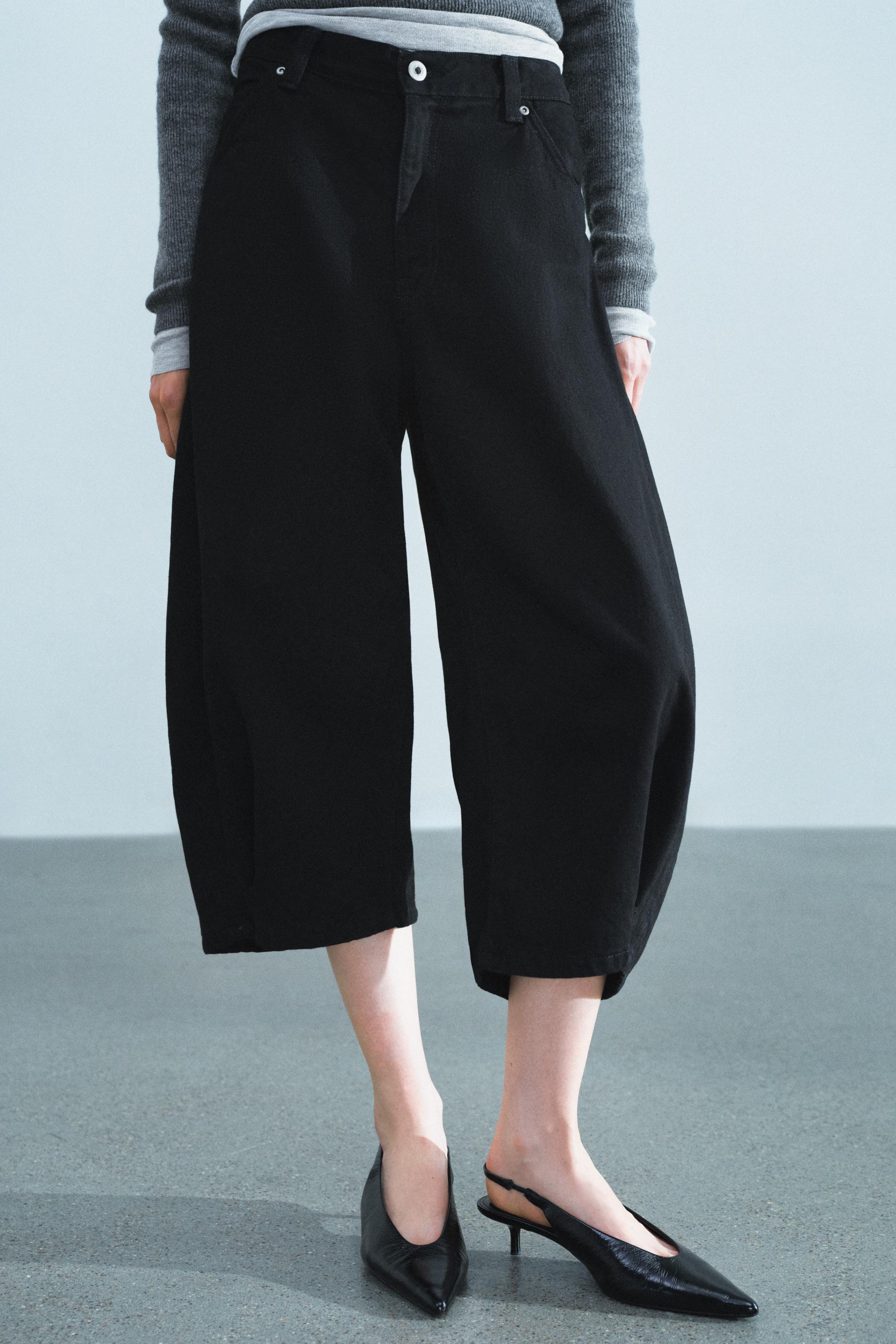 Zara ZW COLLECTION CARROT FIT ORTA BEL DENIM BERMUDA görsel 2