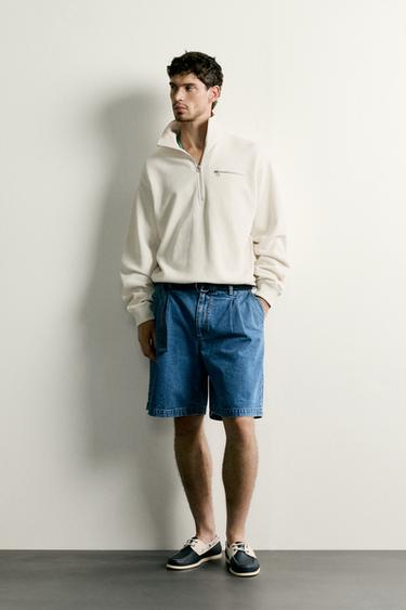 SWEAT À COL ZIPPÉ CONTRASTE - Blanc ivoire de Zara - Image 0