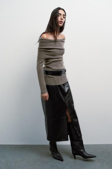 GATHERED STRAPLESS KNIT TOP - Taupe grey by Zara