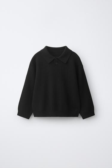 PLAIN KNIT POLO SHIRT - Black by Zara