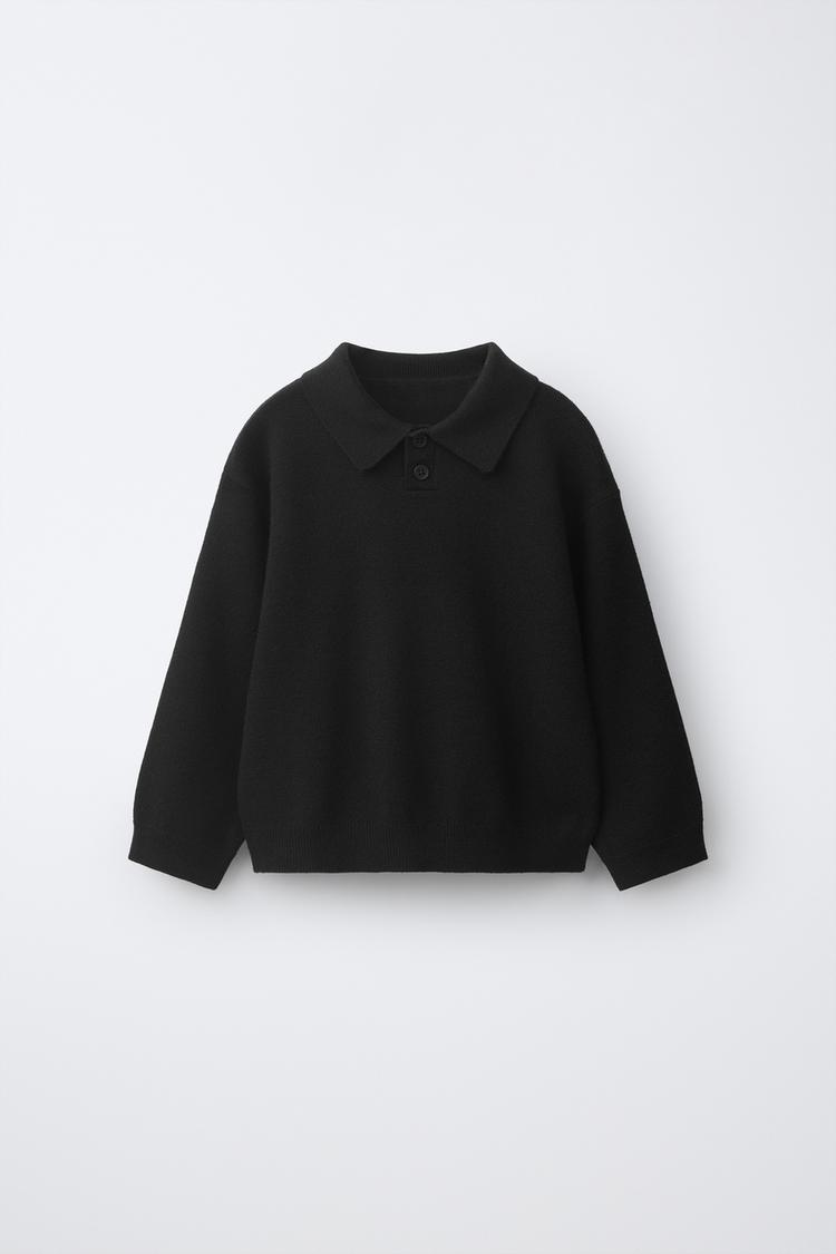 SMOOTH KNIT POLO — Black