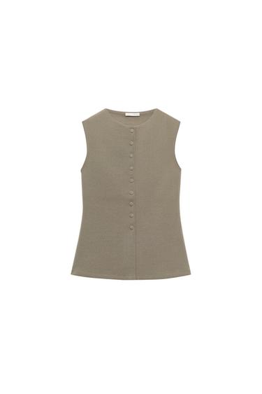 Zaras VÄST MED KLÄDDA KNAPPAR - Khaki