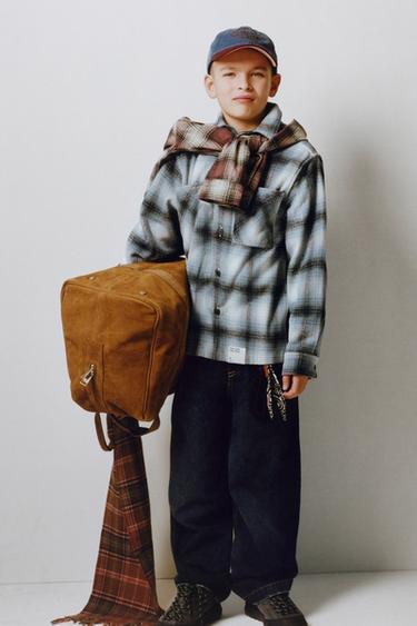 Zara PLAID OVERSHIRT WITH LABEL - Gray