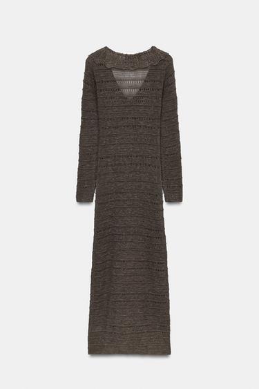 ROBE EN MAILLE POINTELLE À VOLANTS - Marron / Taupe de Zara - Image 7