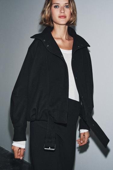 MINIMAL WOOL BOMBER JACKET ZW COLLECTION - Black by Zara