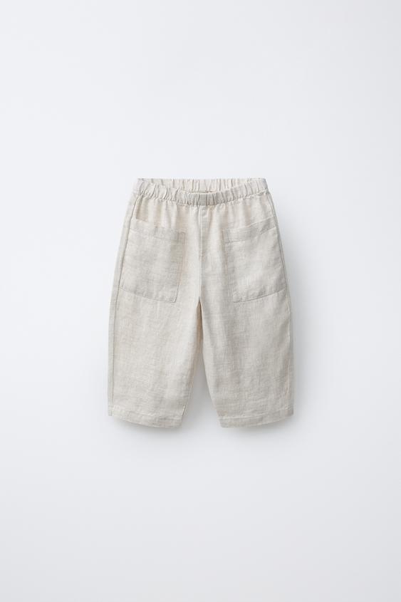 PANTALÓN BAGGY 100% LINO - Beige claro de Zara - Imagen 0