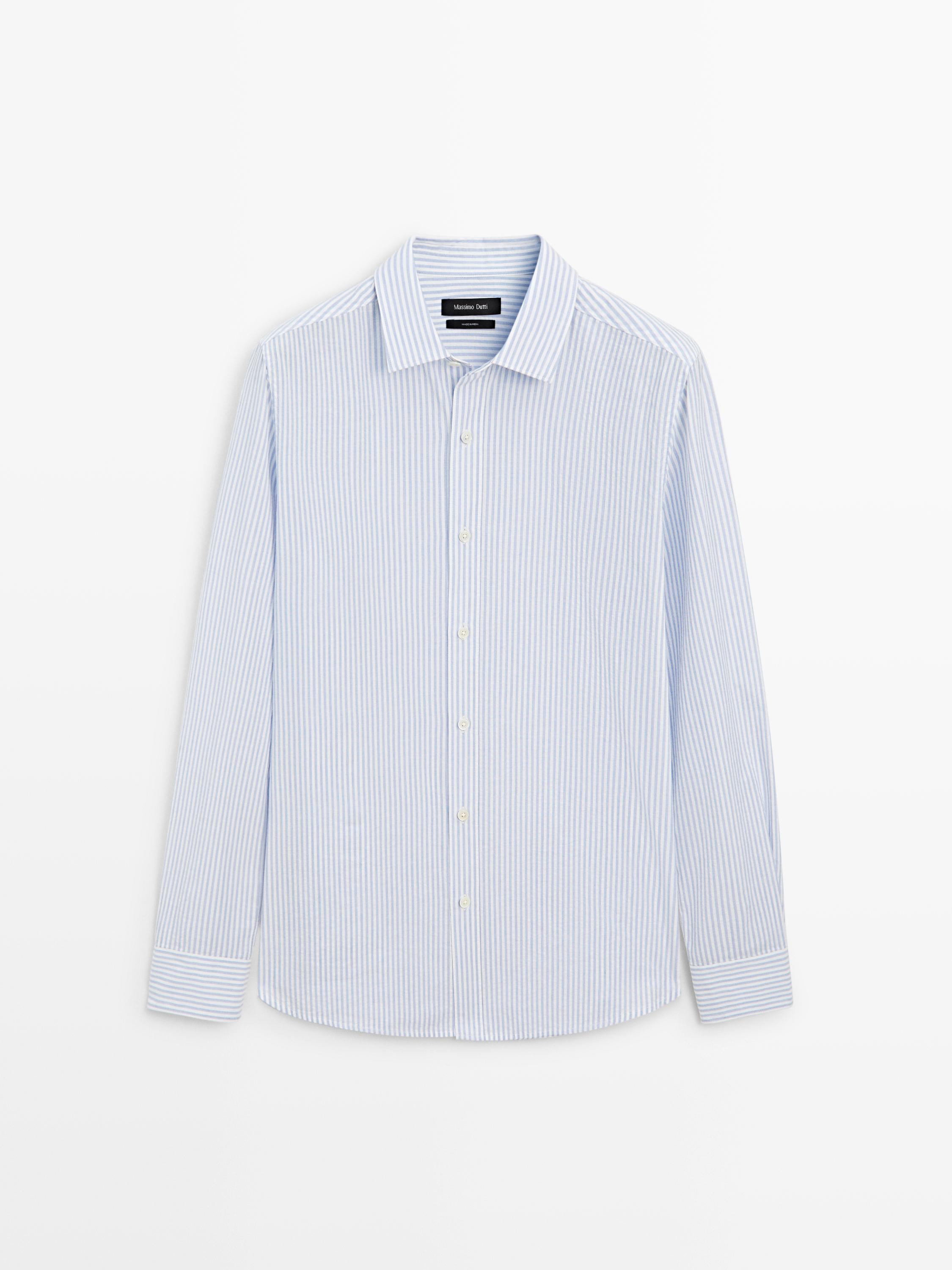 100% cotton regular fit striped shirt — Lavender