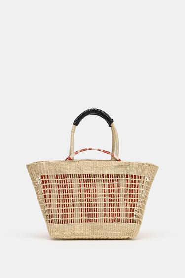 Zara WOVEN-EFFECT BASKET BAG - Light beige
