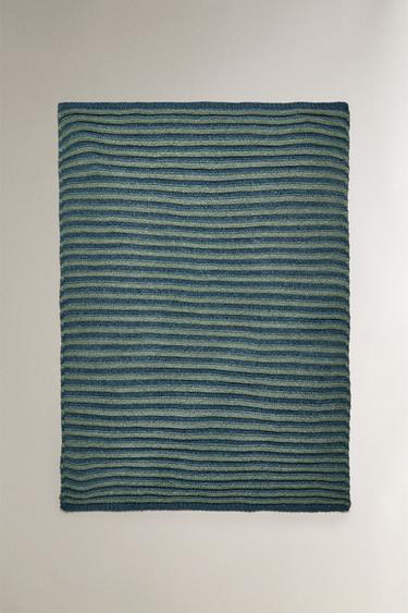 CHILDREN'S STRIPED CHENILLE BLANKET - Green by Zara