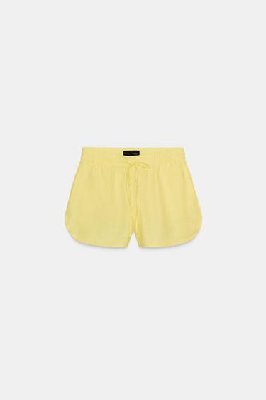SHORTS CON LINO ABERTURAS - Amarillo fuerte de Zara