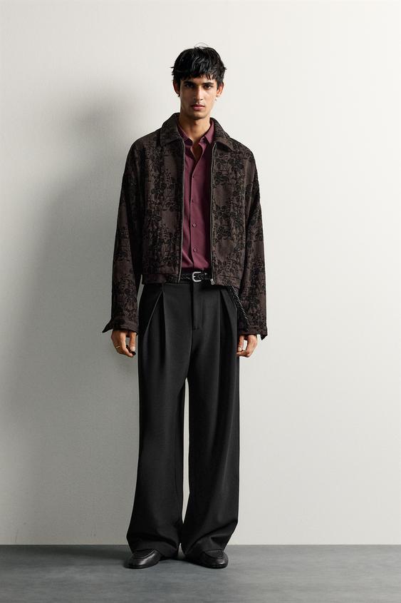 FLORAL JACQUARD CROPPED FIT JACKET - Brown by Zara - Image 0