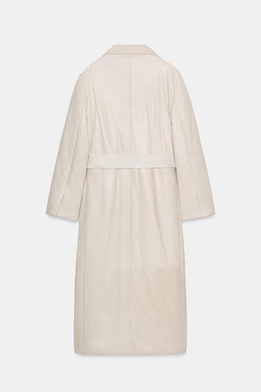 ZW COLLECTION LIMITED EDITION QUILTED LEATHER COAT - Ecru by Zara - Image 6