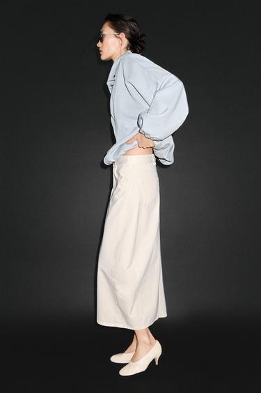 Jupe midi denim barrel fit - Écru de Zara
