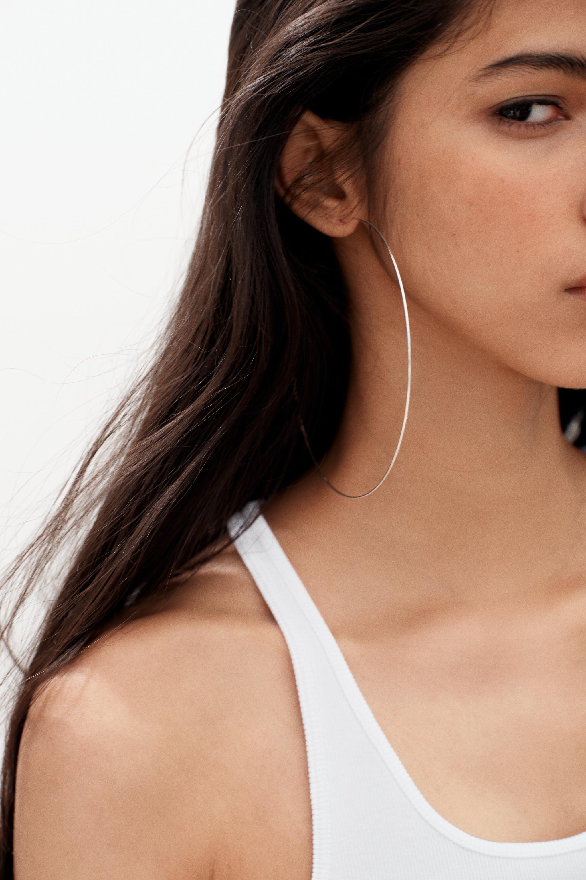 THIN MAXI HOOP EARRINGS — Silver (alternate view)