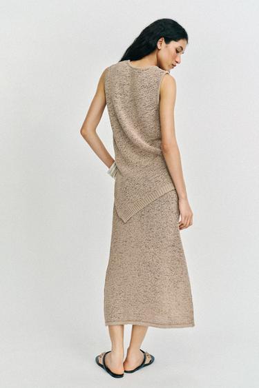 KNIT MIDI SKIRT - SAND/BROWN by Zara - Image 3