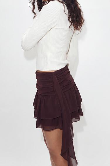 Zara RUFFLED SKORT - Dark eggplant