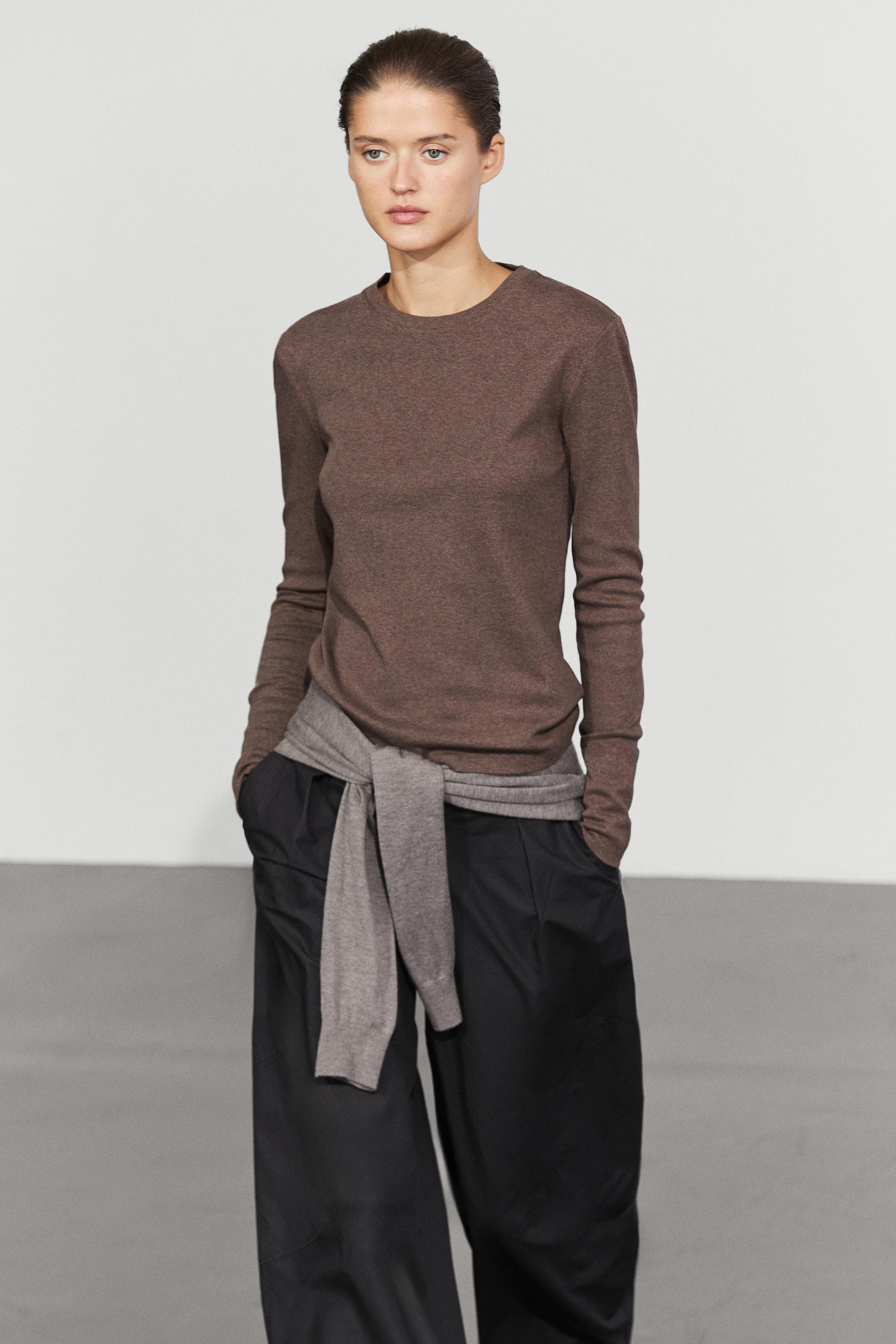 100% cotton long sleeve T-shirt — brown vigore