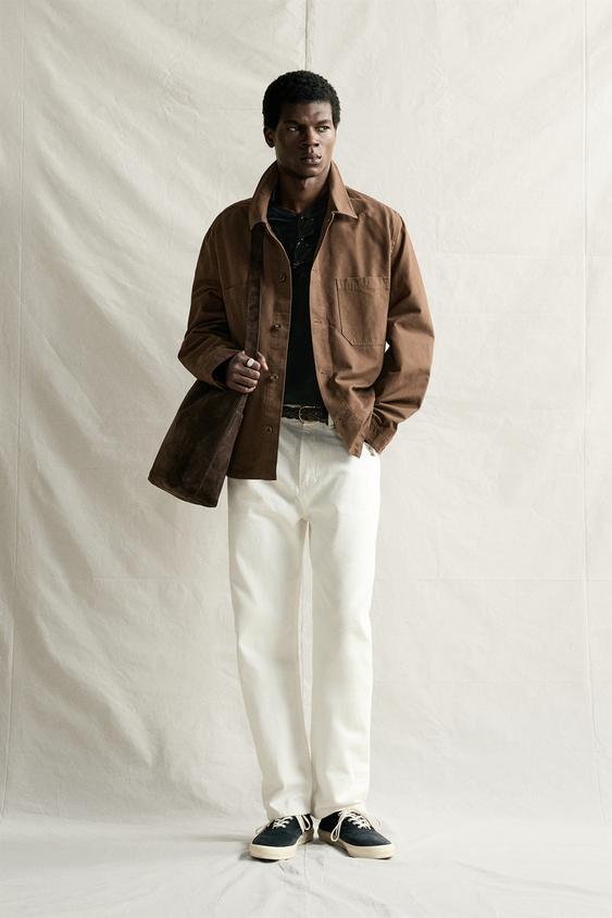 SOBRECAMISA REGULAR FIT DE LONA - Marrón de Zara - Imagen 0