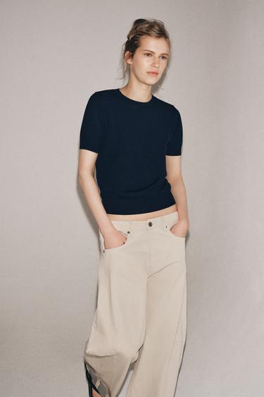 100% WOOL SHORT SLEEVE JUMPER - Navy blue by Zara