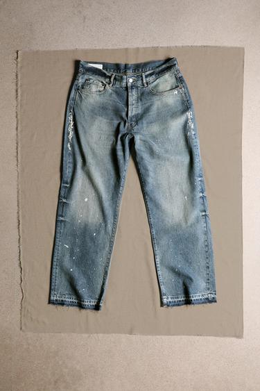 Zara SPLATTER LOOSE FIT JEANS - Light blue